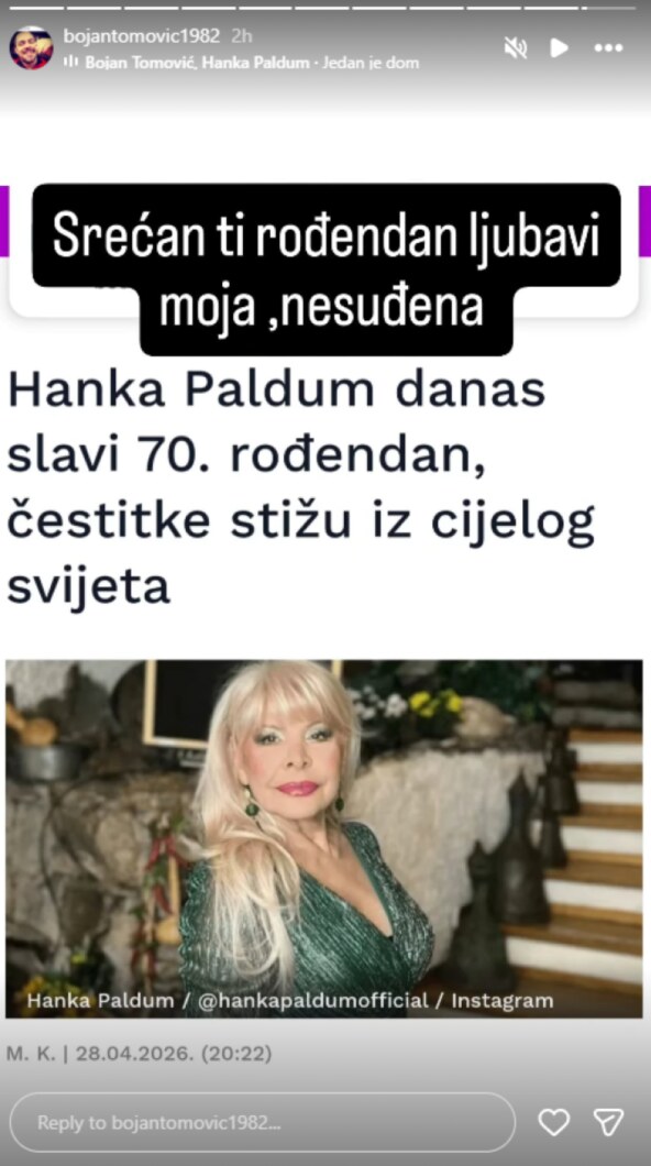 Bojan Tomović čestitao rođendan Hanki Paldum.jpg