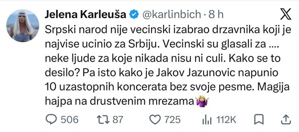 Jelena Karleuša o Jozinoviću