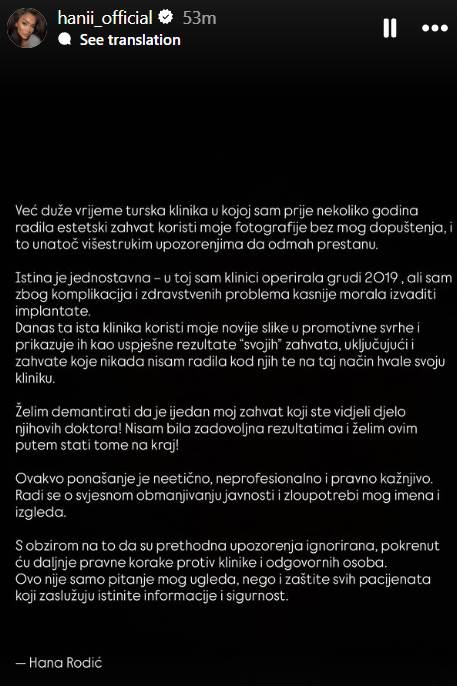 Hana Rodić o turskoj klinici