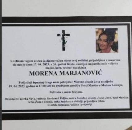 Morena Marjanović preminula je u 36. godini