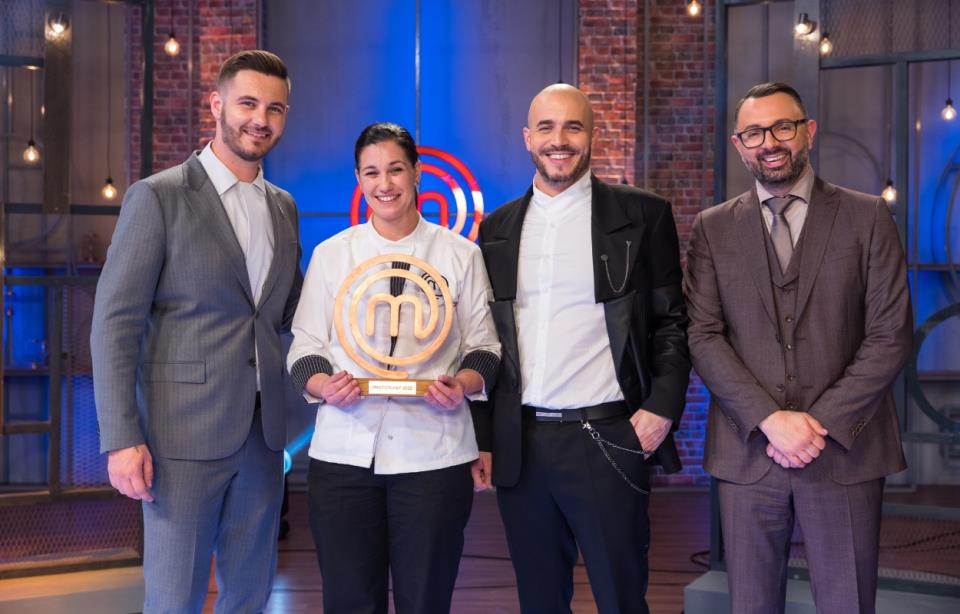 Maja Šabić, Stjepan Vukadin i Melkior Bašić s trofejem Masterchefa